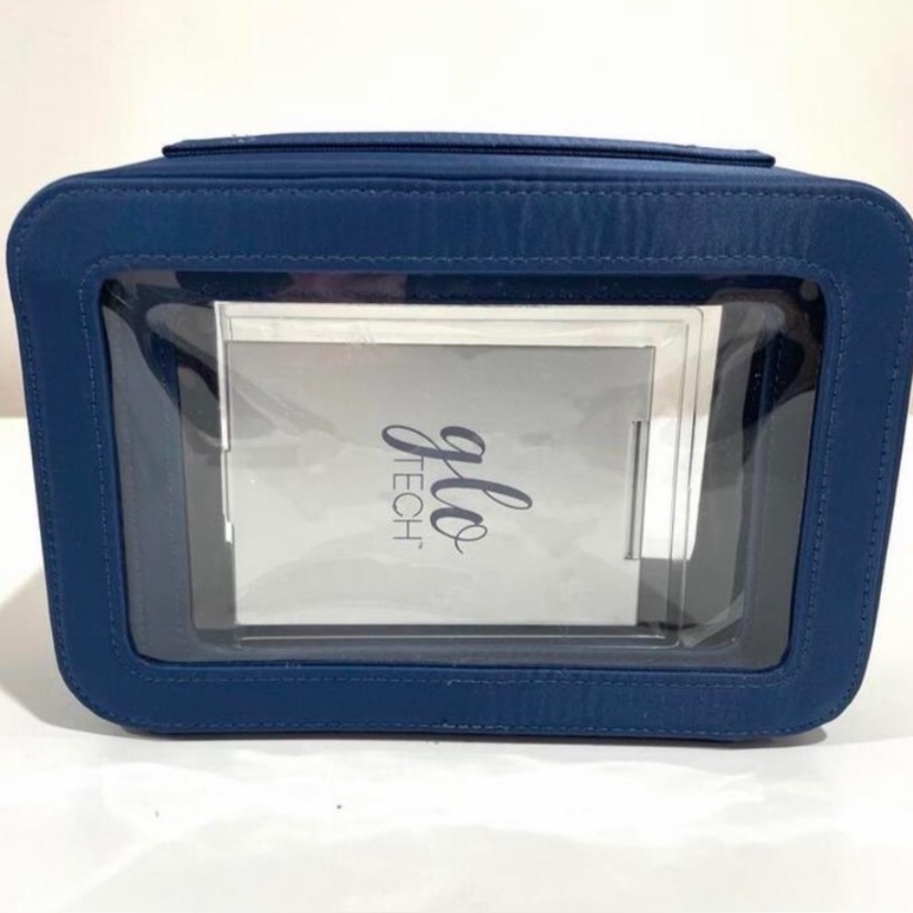 Glo Tech  Cosmetic Bag Set with Compact Mirror, Blue Travel Makeup Organizer